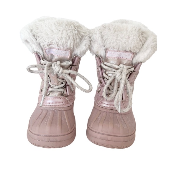 London Fog Pink Kids Snow Boots with Faux Fur | Girls Size 7 - Picture 3 of 6